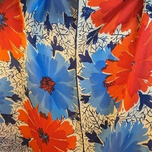 ♥️ VERA floral silky Skinny scarf blue white signed vintage soft delicate